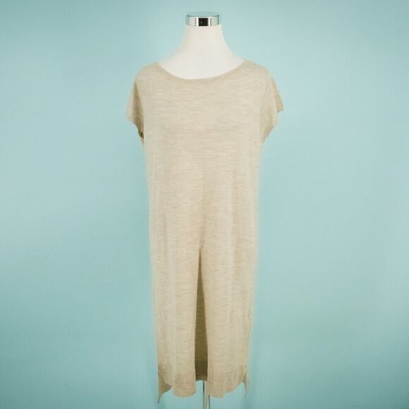 Organic by John Patrick Size Medium M Tan Beige Crew Scoop Neck Short Cap Sleeve - Picture 1 of 7